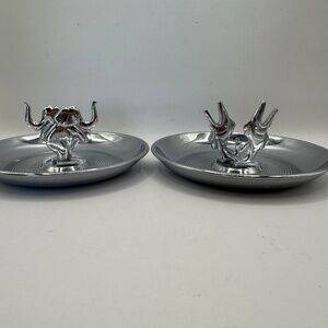 MCM Hamilton Product Chrome Pincherette Elephant And Marlin Ashtray Set